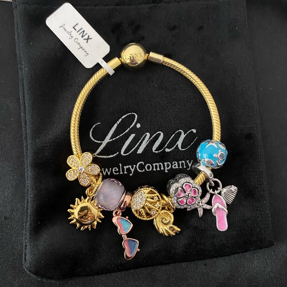 Linx Yellow Gold Bracelet with Summer and Beach Themed Charms